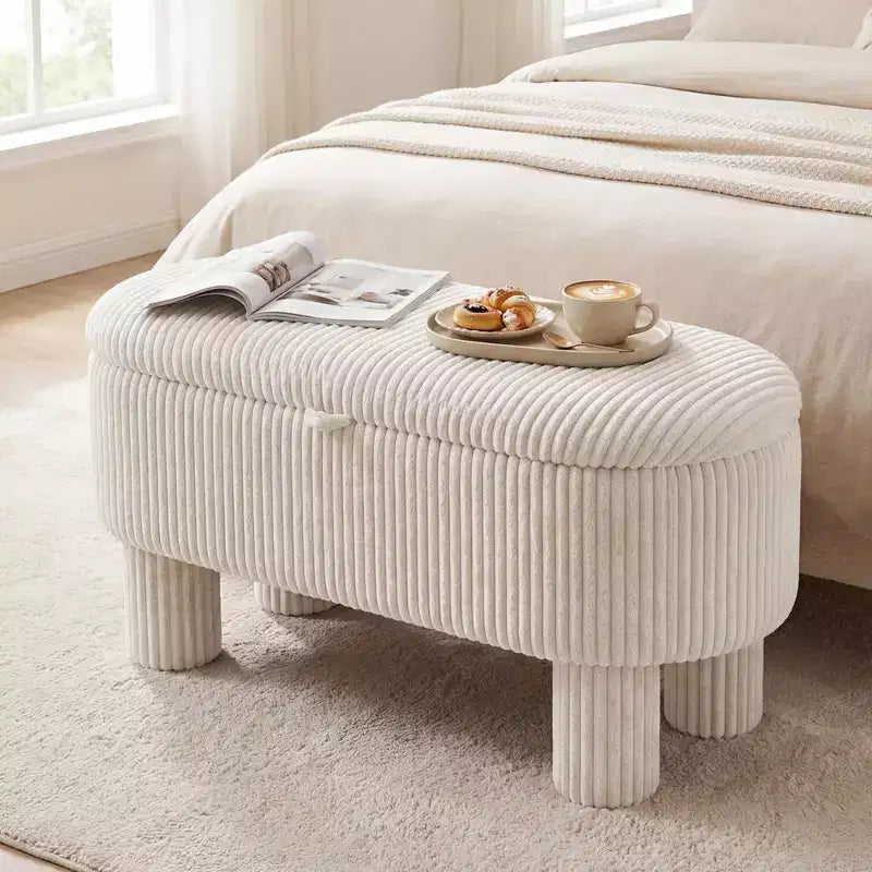 Costway 42 Storage Ottoman Bench with Hidden Storage Compartment & Legs for Living Room Gray/Beige