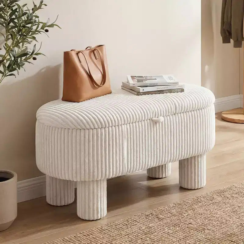 Costway 42 Storage Ottoman Bench with Hidden Storage Compartment & Legs for Living Room Gray/Beige