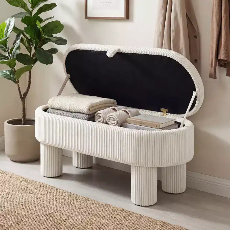 Costway 42 Storage Ottoman Bench with Hidden Storage Compartment & Legs for Living Room Gray/Beige