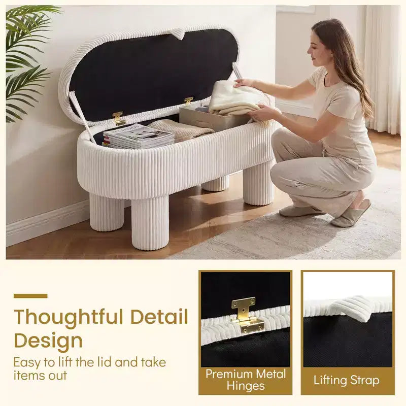 Costway 42 Storage Ottoman Bench with Hidden Storage Compartment & Legs for Living Room Gray/Beige