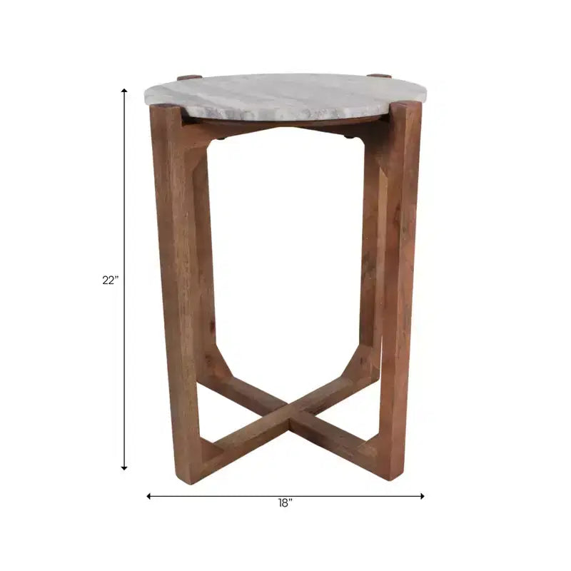 Classic Round End and Side Table for Small Spaces - Marble Top and Metal Base for Living Room, Bedroom and Home Decor - 22, Ivory & Gray