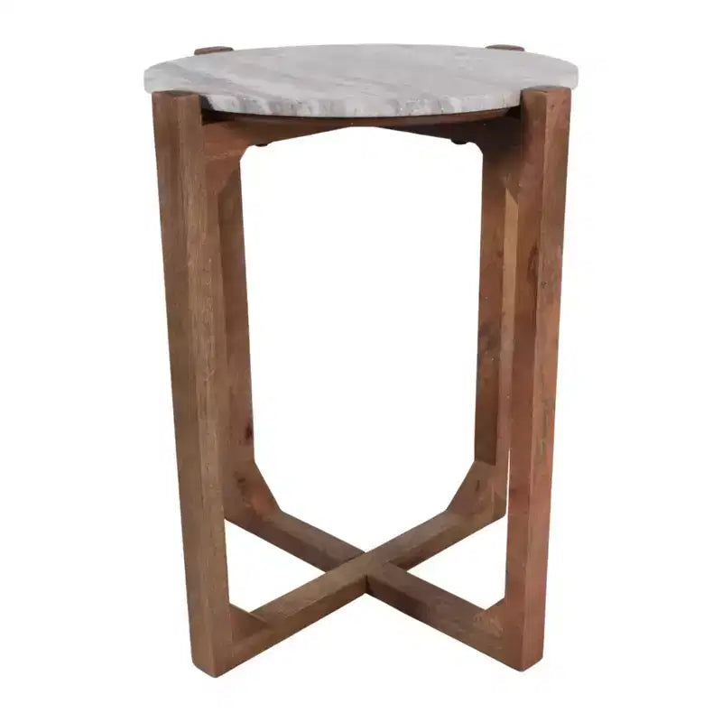 Classic Round End and Side Table for Small Spaces - Marble Top and Metal Base for Living Room, Bedroom and Home Decor - 22, Ivory & Gray