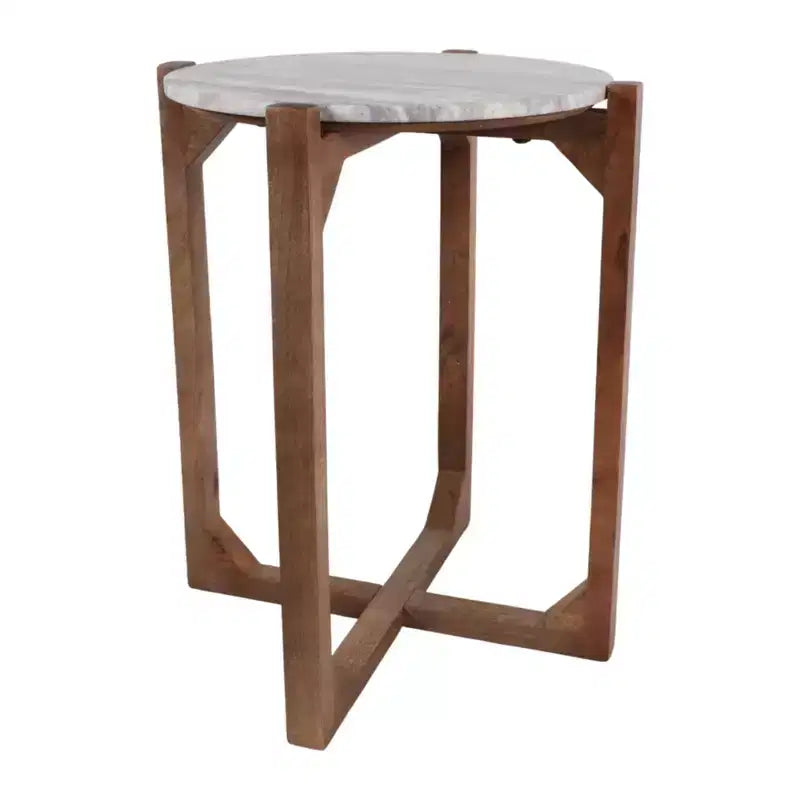 Classic Round End and Side Table for Small Spaces - Marble Top and Metal Base for Living Room, Bedroom and Home Decor - 22, Ivory & Gray