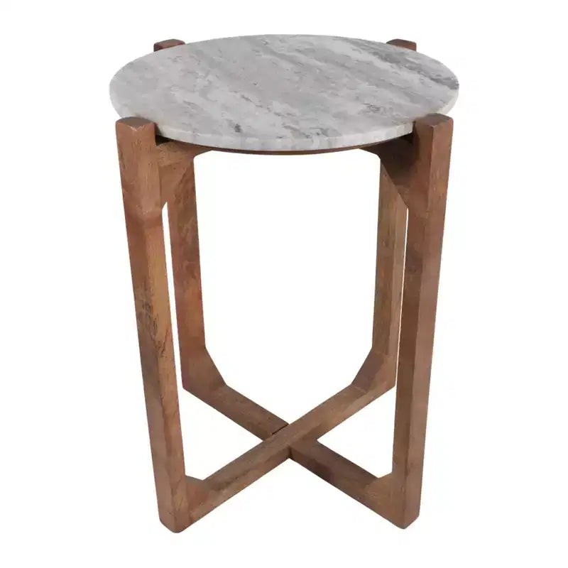 Classic Round End and Side Table for Small Spaces - Marble Top and Metal Base for Living Room, Bedroom and Home Decor - 22, Ivory & Gray