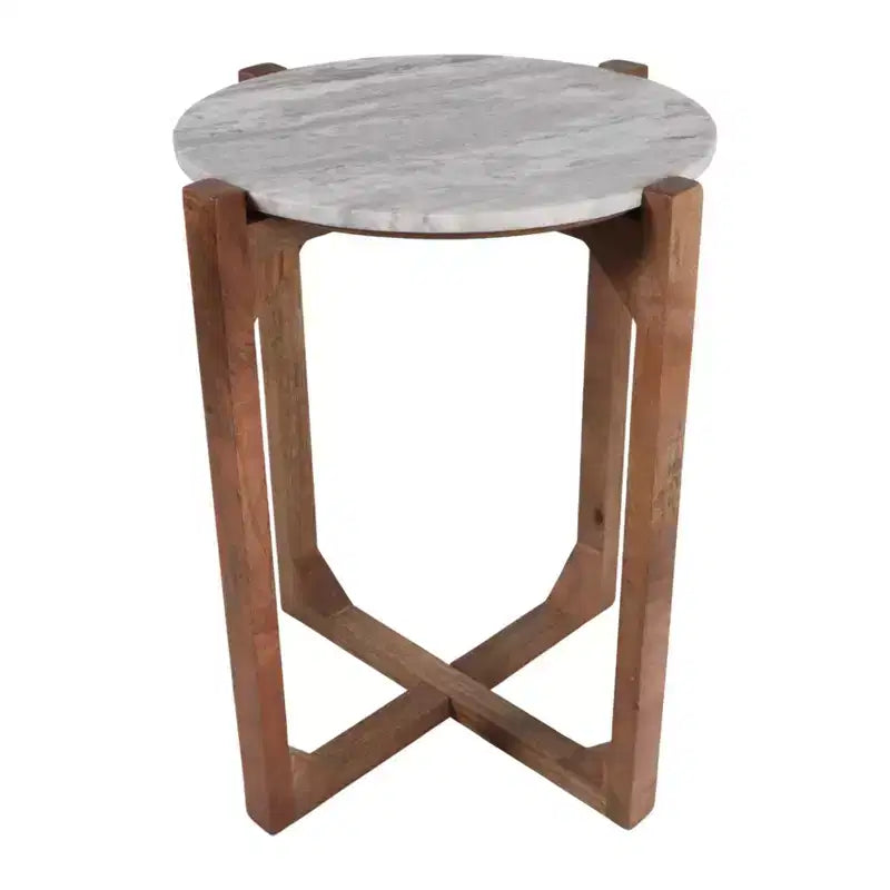 Classic Round End and Side Table for Small Spaces - Marble Top and Metal Base for Living Room, Bedroom and Home Decor - 22, Ivory & Gray