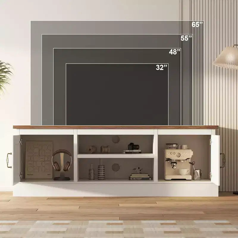 Farmhouse TV Stand for 65 in TVs Entertainment Center with Storage Cabinets,Modern Media Console Table Rustic for Living Room Office