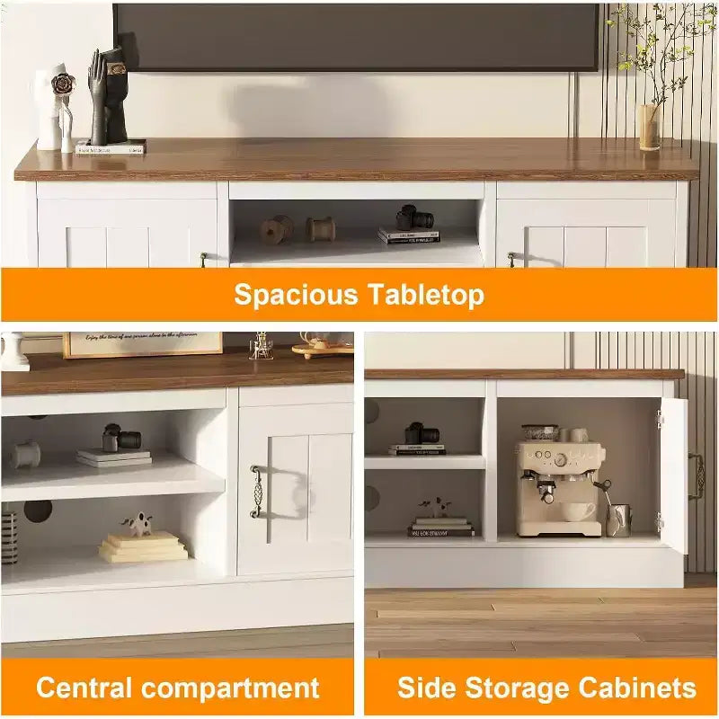 Farmhouse TV Stand for 65 in TVs Entertainment Center with Storage Cabinets,Modern Media Console Table Rustic for Living Room Office