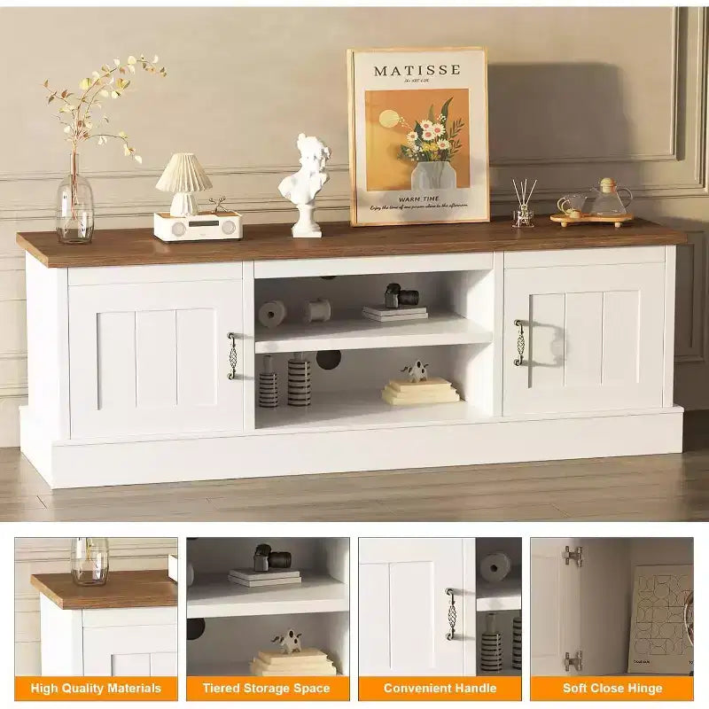 Farmhouse TV Stand for 65 in TVs Entertainment Center with Storage Cabinets,Modern Media Console Table Rustic for Living Room Office