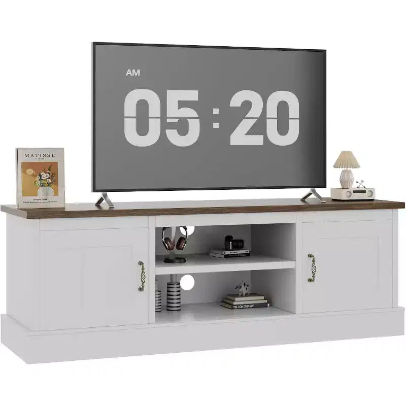Farmhouse TV Stand for 65 in TVs Entertainment Center with Storage Cabinets,Modern Media Console Table Rustic for Living Room Office