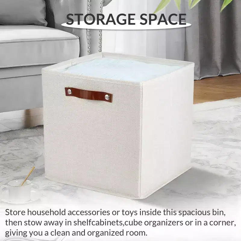 6-Pack 1313 Inch Linen Fabric Storage Cube Bins with Leather Handles for Closet Shelves