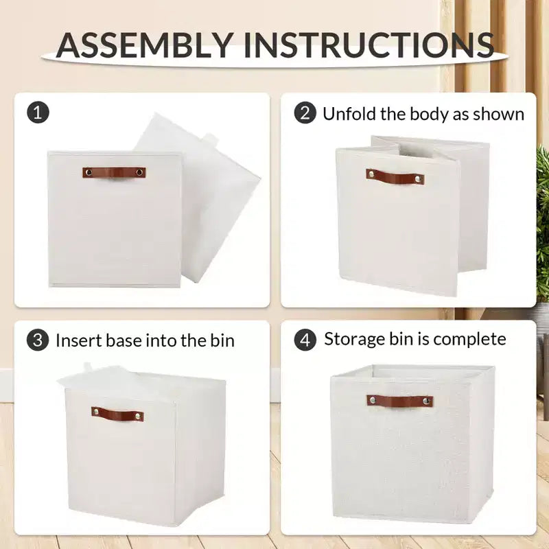 6-Pack 1313 Inch Linen Fabric Storage Cube Bins with Leather Handles for Closet Shelves