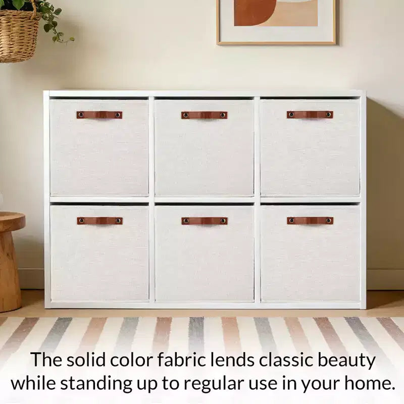 6-Pack 1313 Inch Linen Fabric Storage Cube Bins with Leather Handles for Closet Shelves