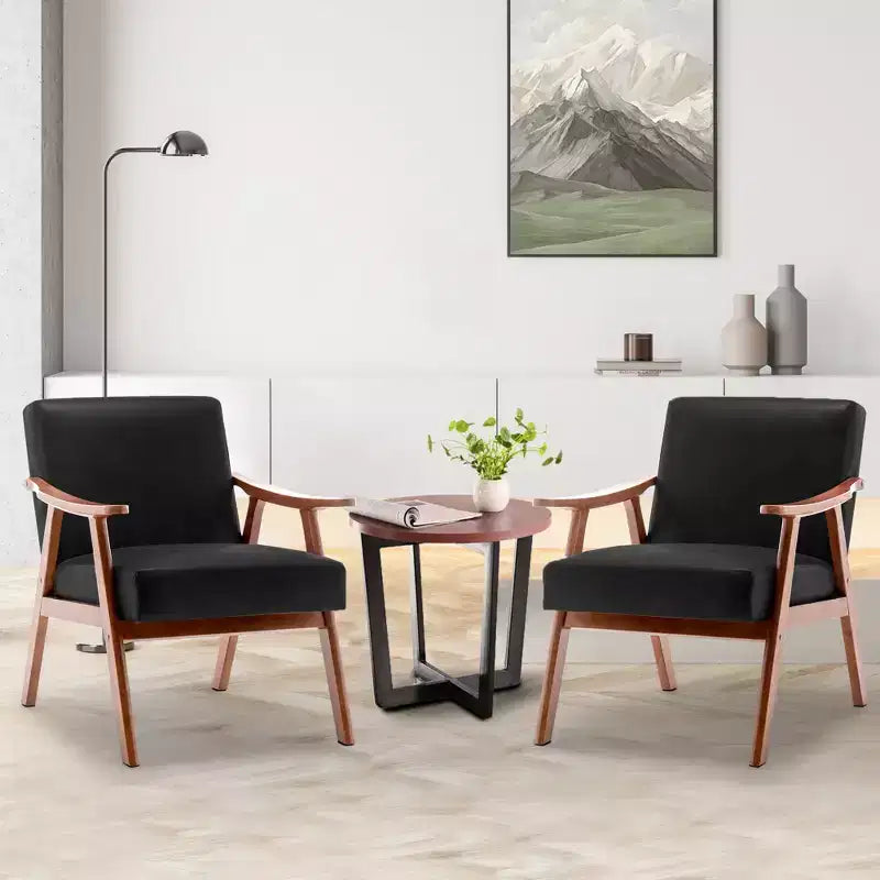Mid-Century Accent Chair, Solid Wood Lounge Chair with Extra-Thick Backrest, Wingback Chairs