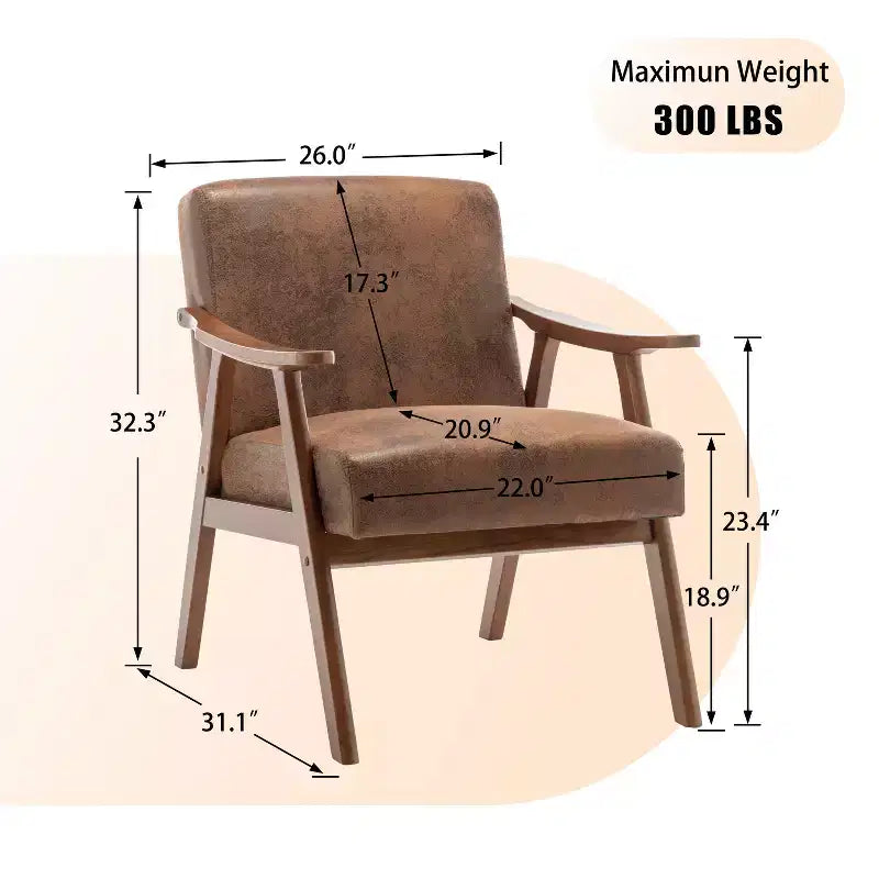 Mid-Century Accent Chair, Solid Wood Lounge Chair with Extra-Thick Backrest, Wingback Chairs