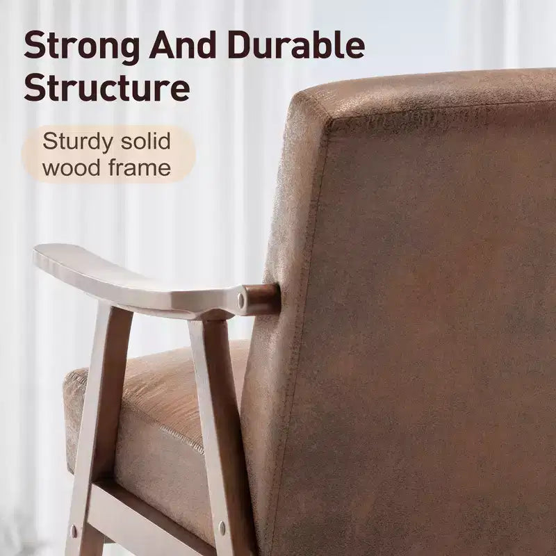 Mid-Century Accent Chair, Solid Wood Lounge Chair with Extra-Thick Backrest, Wingback Chairs
