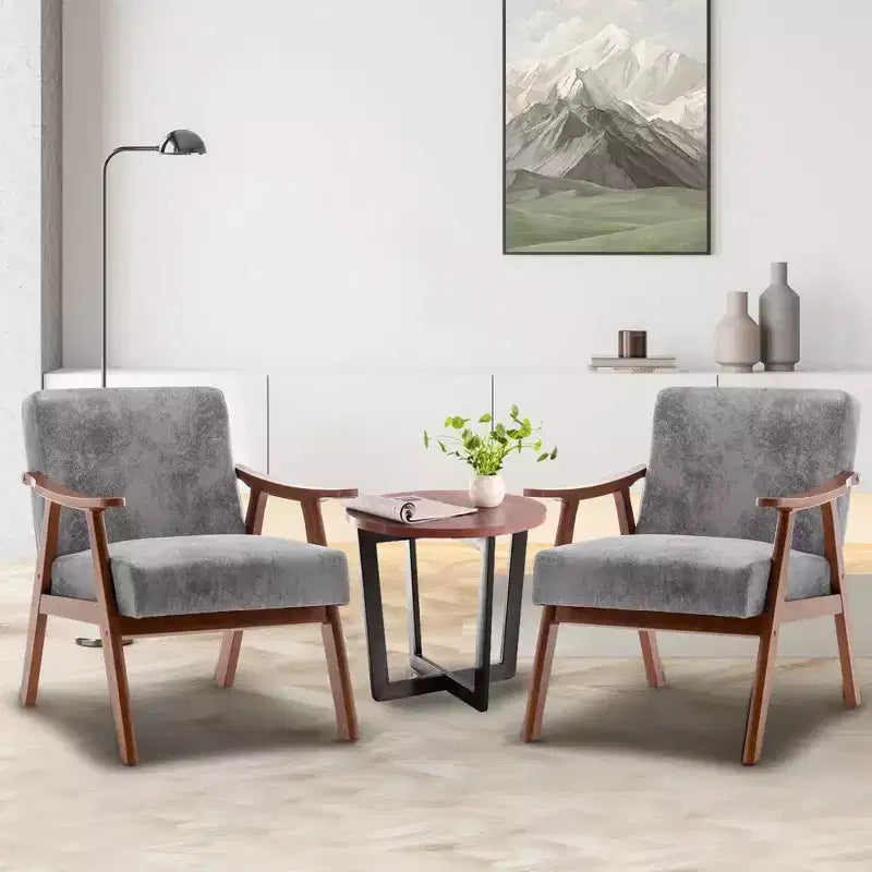 Mid-Century Accent Chair, Solid Wood Lounge Chair with Extra-Thick Backrest, Wingback Chairs