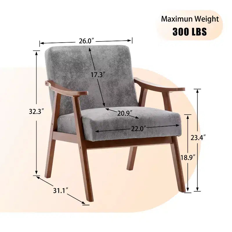 Mid-Century Accent Chair, Solid Wood Lounge Chair with Extra-Thick Backrest, Wingback Chairs