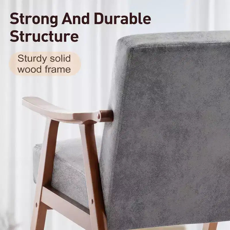Mid-Century Accent Chair, Solid Wood Lounge Chair with Extra-Thick Backrest, Wingback Chairs