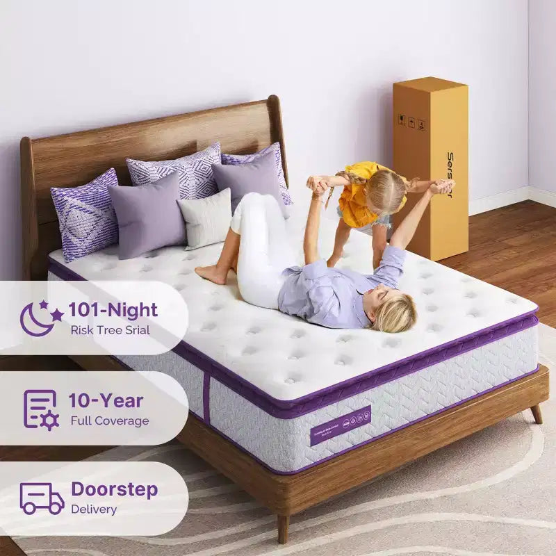 Sersper 14 Pillow Top Memory Foam Spring Hybrid Mattress - Compatible with Platform Bed, Box Spring, or Slat Base