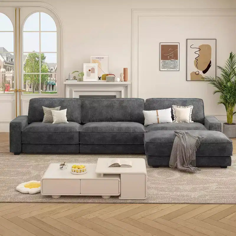 Dyonery 119 Canapé d'angle modulable convertible, Tissu CHENILLE, Canapé d'angle moderne surdimensionné avec assise profonde, Montage sans outils, Vert