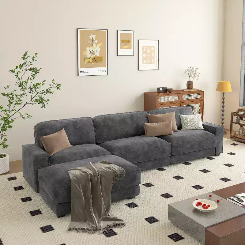 Dyonery 119 Canapé d'angle modulable convertible, Tissu CHENILLE, Canapé d'angle moderne surdimensionné avec assise profonde, Montage sans outils, Vert