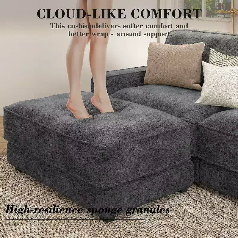 Dyonery 119 Canapé d'angle modulable convertible, Tissu CHENILLE, Canapé d'angle moderne surdimensionné avec assise profonde, Montage sans outils, Vert