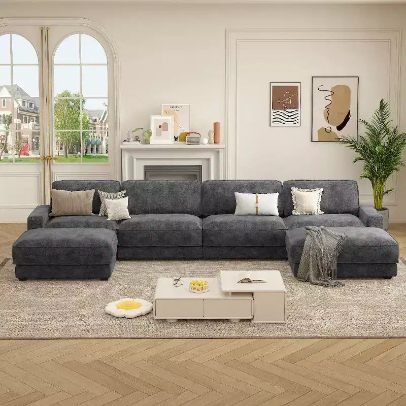Dyonery 119 Canapé d'angle modulable convertible, Tissu CHENILLE, Canapé d'angle moderne surdimensionné avec assise profonde, Montage sans outils, Vert