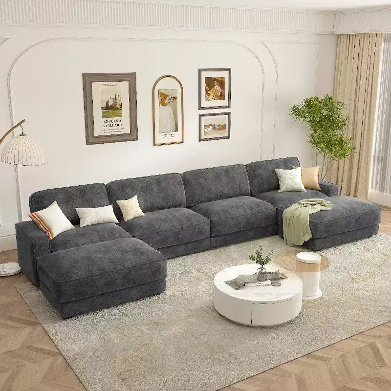 Dyonery 119 Canapé d'angle modulable convertible, Tissu CHENILLE, Canapé d'angle moderne surdimensionné avec assise profonde, Montage sans outils, Vert