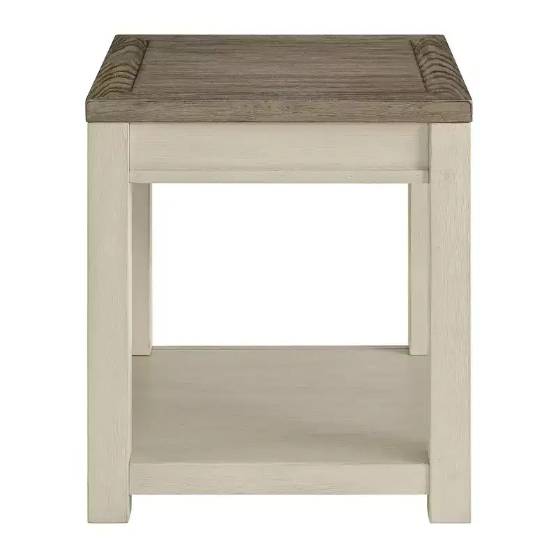 ROME + OAK Tate Farmhouse Wood End Table with Shelf, Brown and Cream, 2 Pack