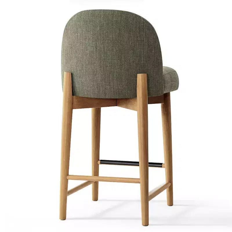 Lot de 4 tabourets de bar modernes en lin, hauteur comptoir, chaises d'îlot de cuisine de 64,7 cm avec pieds en bois massif pour salle à manger ou cuisine-Panipeachy