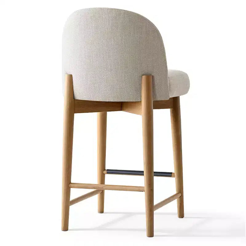 Lot de 4 tabourets de bar modernes en lin, hauteur comptoir, chaises d'îlot de cuisine de 64,7 cm avec pieds en bois massif pour salle à manger ou cuisine-Panipeachy