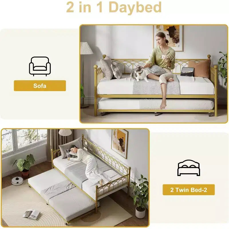Twin Size Daybed with Metal Sofa Bed Frame, Space Saving