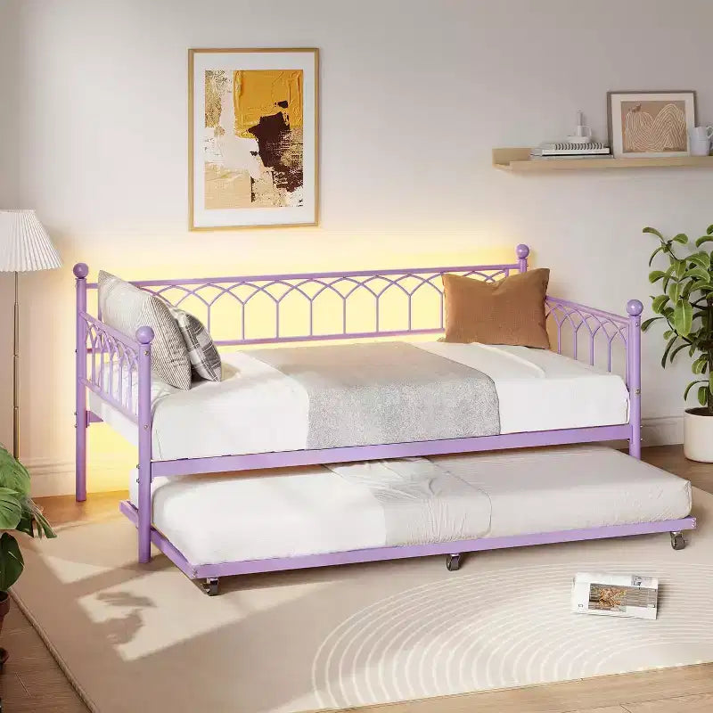 Twin Size Daybed with Metal Sofa Bed Frame, Space Saving