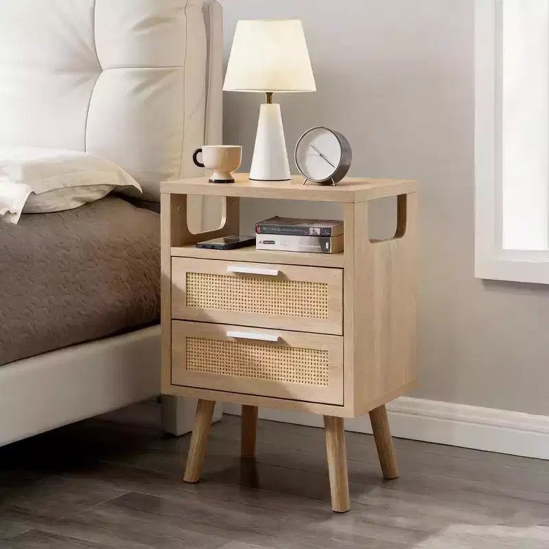 Set of 2 with 2 Sleek Modern 2 Drawer Nightstand for Bedroom Living Room