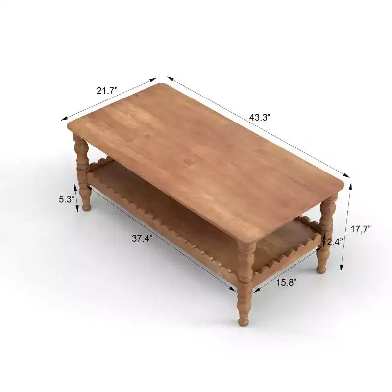 GDFStudio Orlando Vintage 43 Solid Wood Rectangle Coffee Table with Storage Shelf