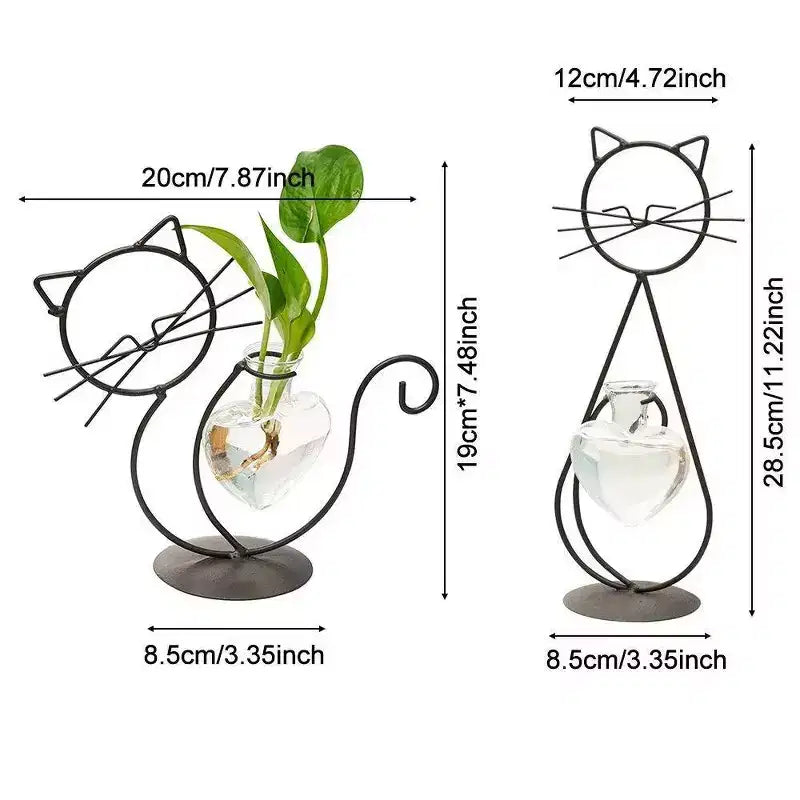 NotArt Nordic Cat-shaped Iron & Glass Hydroponic Flower Vase - Welded & Painted Aquarium-style Decor