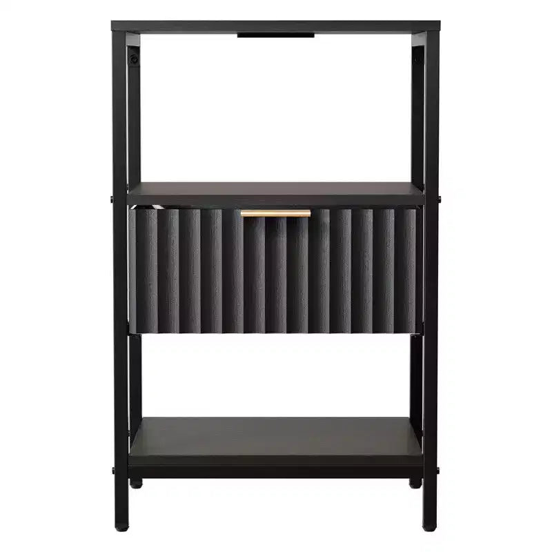 Karl Home 15 Inches Wide Nightstand - 1 Drawer, 2 Shelves, US Power Outlet