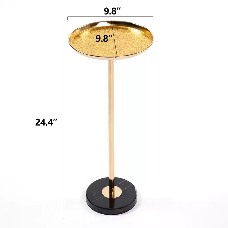 2P Gold Adjustable Marble Base Side Table, Natural Marble Pedestal Metal Tray Tea Martini Table for Display Storage