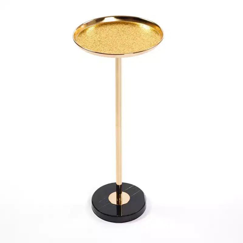2P Gold Adjustable Marble Base Side Table, Natural Marble Pedestal Metal Tray Tea Martini Table for Display Storage