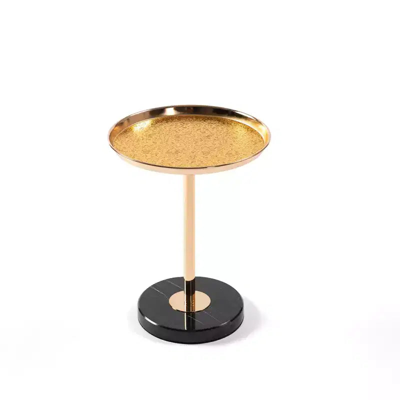 2P Gold Adjustable Marble Base Side Table, Natural Marble Pedestal Metal Tray Tea Martini Table for Display Storage