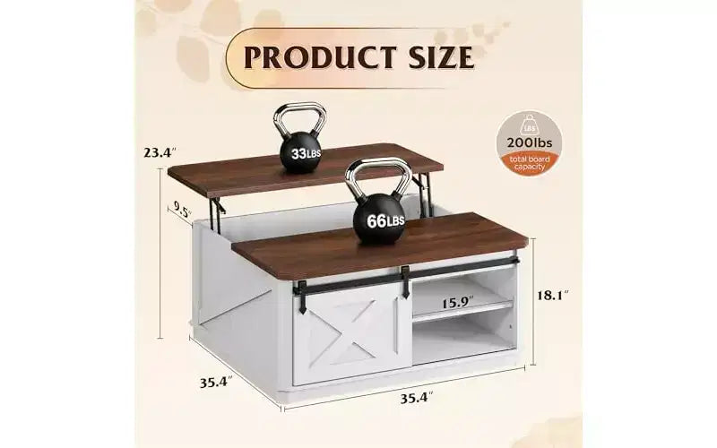 DEXYLLO Framhouse Coffee Table with Storage, 35.5 Lift Top Coffee Table for Living Room, Square Center Table