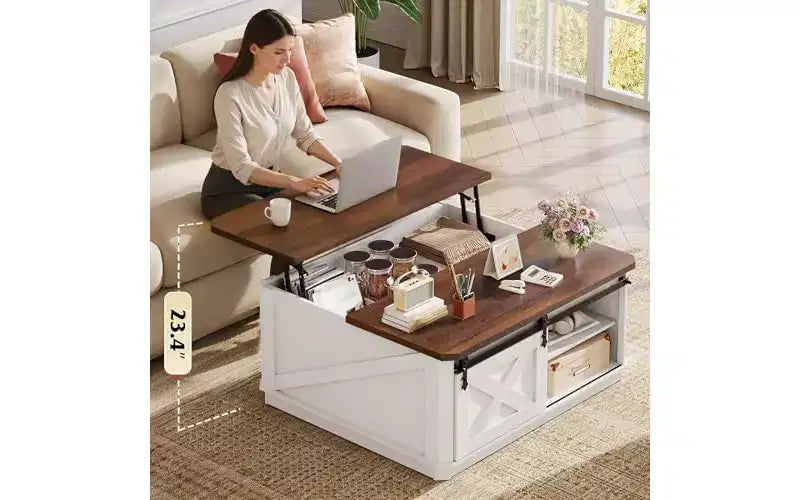 DEXYLLO Framhouse Coffee Table with Storage, 35.5 Lift Top Coffee Table for Living Room, Square Center Table