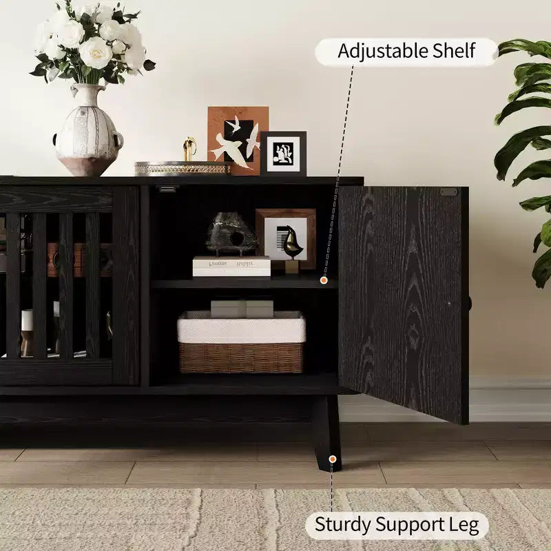 TV Stand Entertainment Center with Power Outlets, 4 Doors Storage Cabinets, 62.9Media Console Table for 43-70 Televisions, Adjustable Shelves