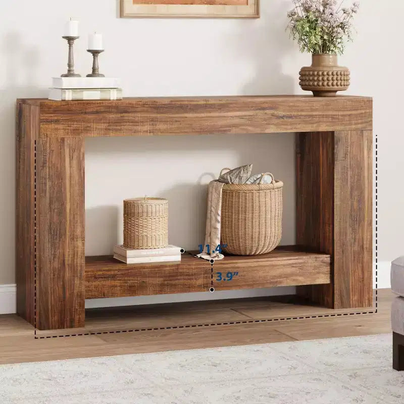 2-Tier Farmhouse Entryway Table, Long Sofa Accent Console Table, Behind Couch Table with Open Storage for Home Entrance, Living Room & Hallway