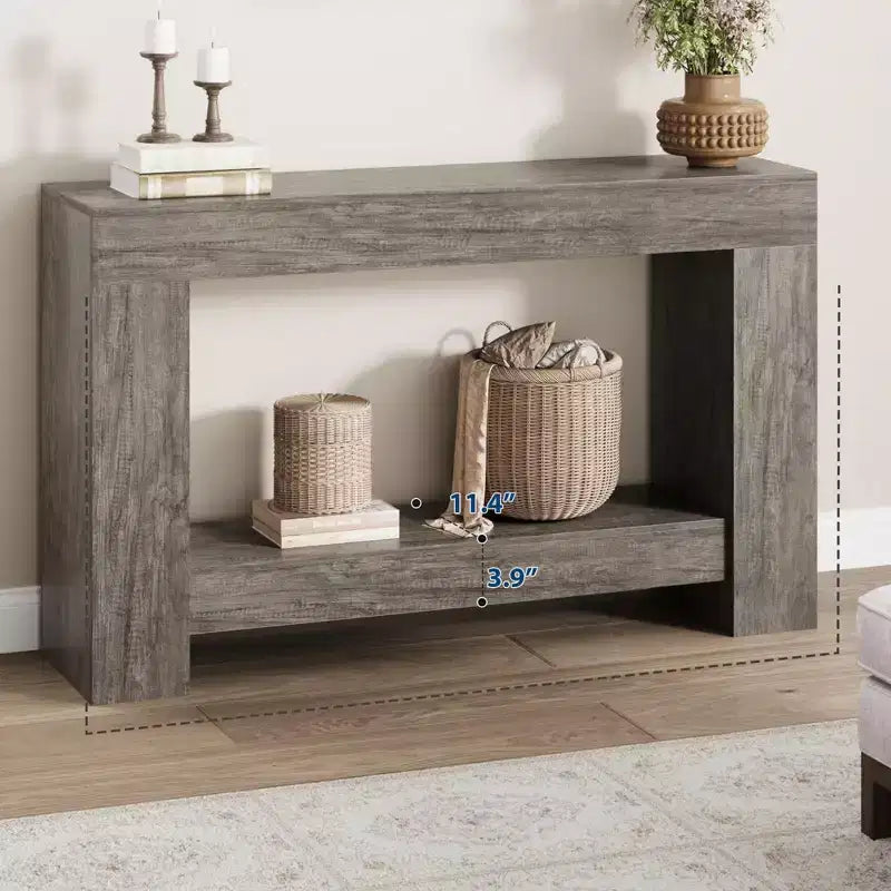 2-Tier Farmhouse Entryway Table, Long Sofa Accent Console Table, Behind Couch Table with Open Storage for Home Entrance, Living Room & Hallway
