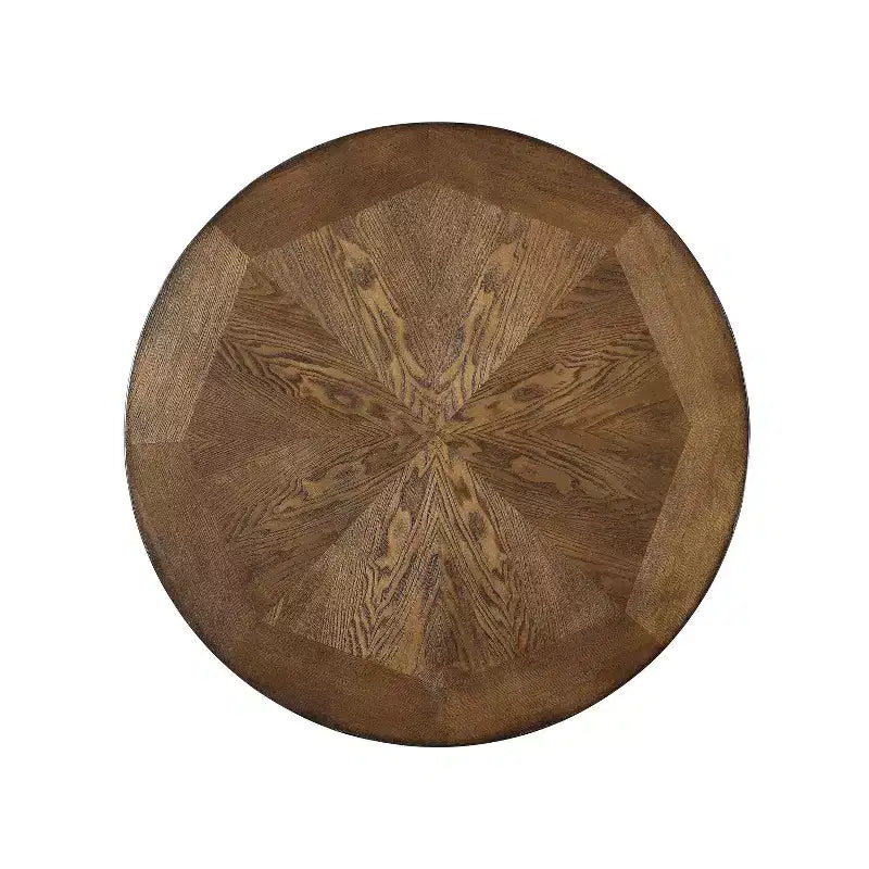 40" Angelo Bar Height Table Oak - Powell: Transitional Bronze Metal Legs, Circular Shelf