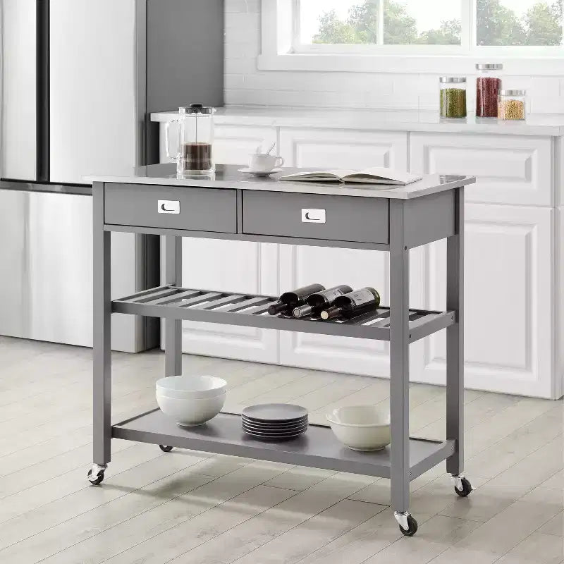 Chloe Stainless Steel Top Kitchen Island Cart - Crosley