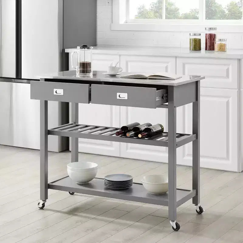Chloe Stainless Steel Top Kitchen Island Cart - Crosley
