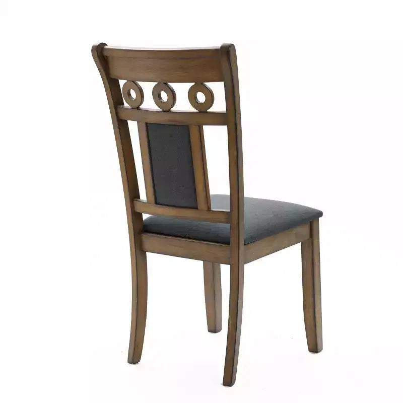 LuxenHome Set of 2 Brown Natural Rubberwood Upholstered Gray Dining Chair
