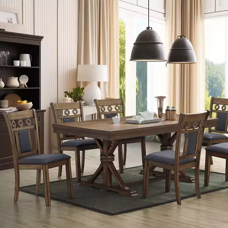 LuxenHome Set of 2 Brown Natural Rubberwood Upholstered Gray Dining Chair